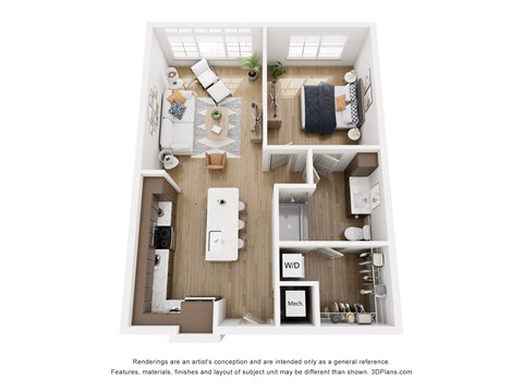 Floor plan for 1 bed, 1 bath, 784 sqft